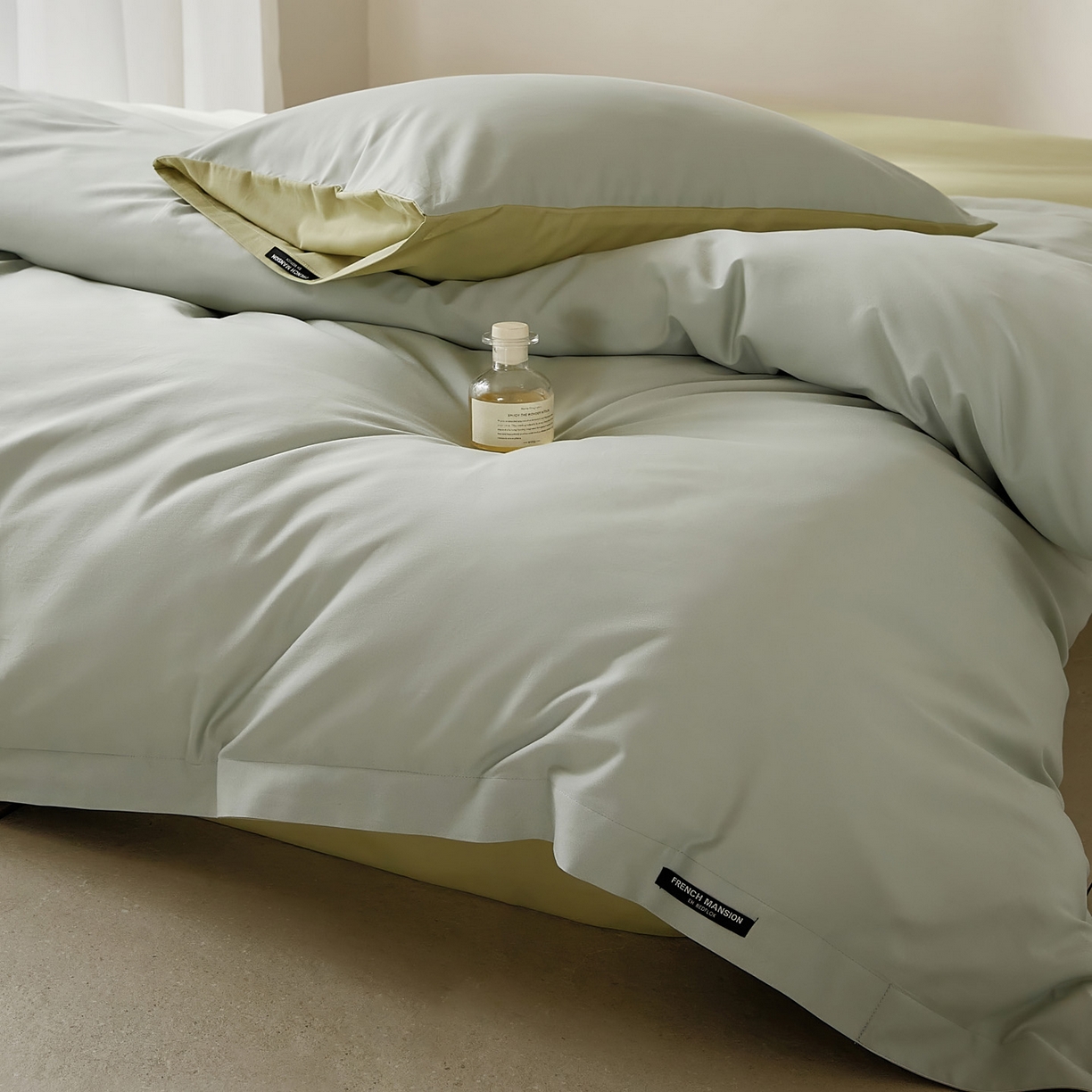 91家纺网 家纺一手货源 找家纺 EH家居 2025新款100S长绒棉小宽边磨毛四件套--云栖系列 香草晴空