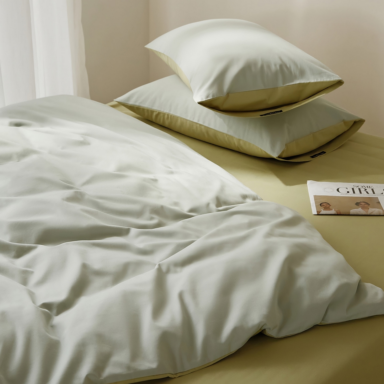 91家纺网 家纺一手货源 找家纺 EH家居 2025新款100S长绒棉小宽边磨毛四件套--云栖系列 香草晴空