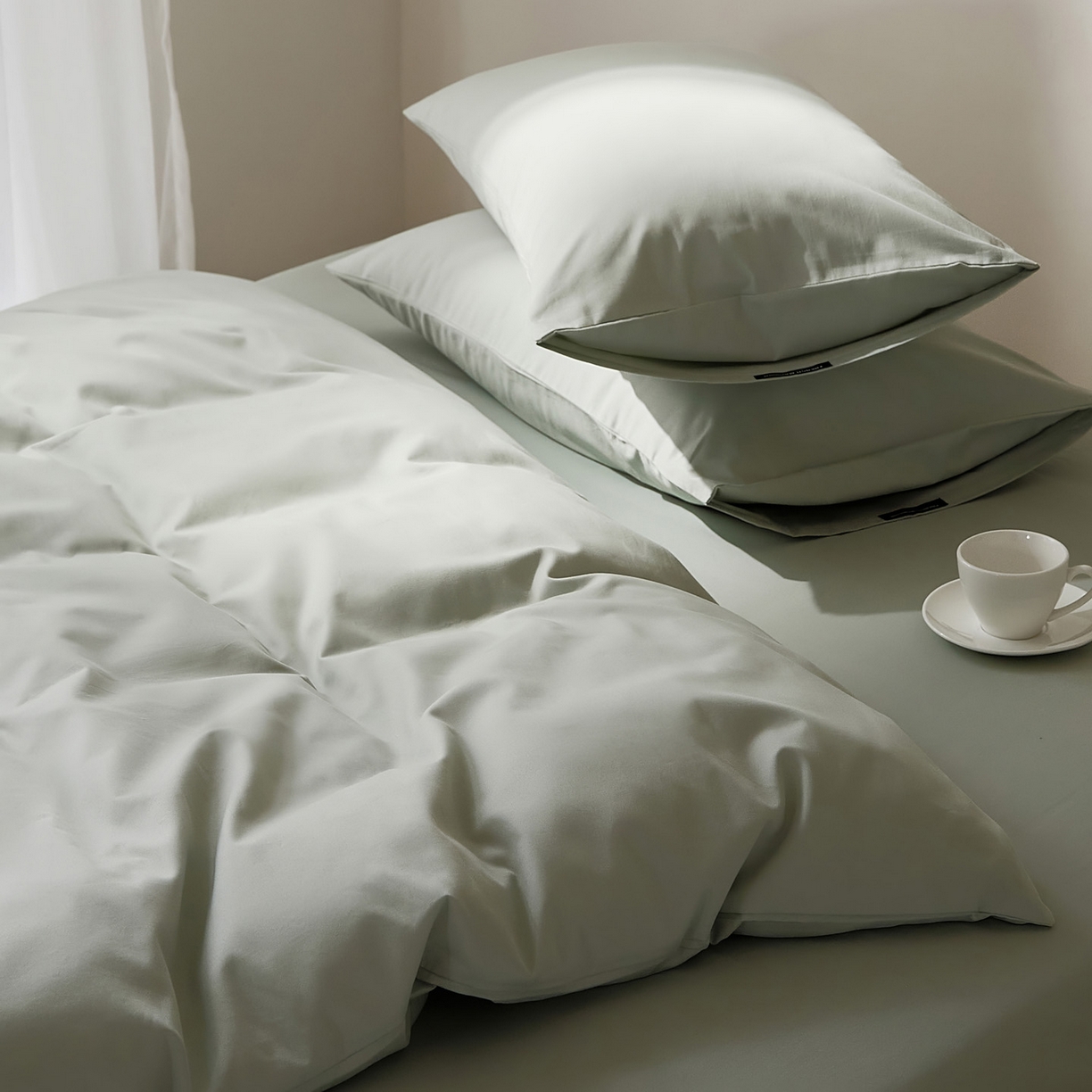 91家纺网 家纺一手货源 找家纺 EH家居 2025新款100S长绒棉小宽边磨毛四件套--云栖系列 晴空蓝