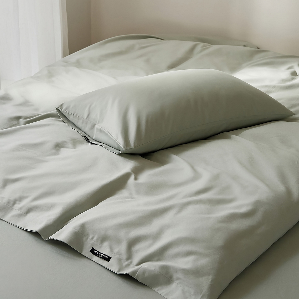 91家纺网 家纺一手货源 找家纺 EH家居 2025新款100S长绒棉小宽边磨毛四件套--云栖系列 晴空蓝