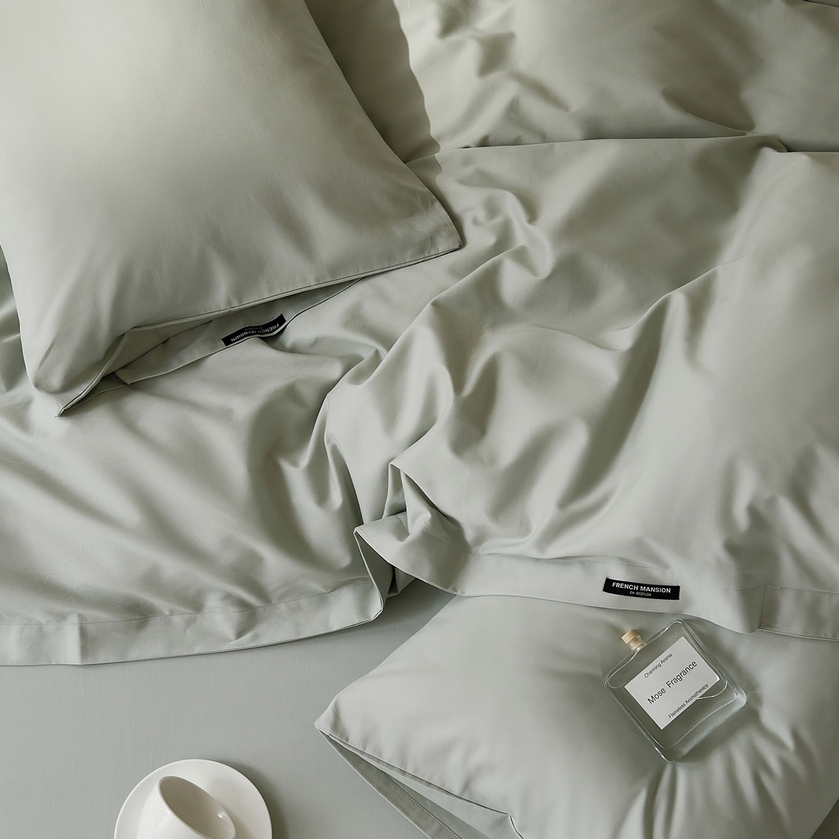 91家纺网 家纺一手货源 找家纺 EH家居 2025新款100S长绒棉小宽边磨毛四件套--云栖系列 晴空蓝