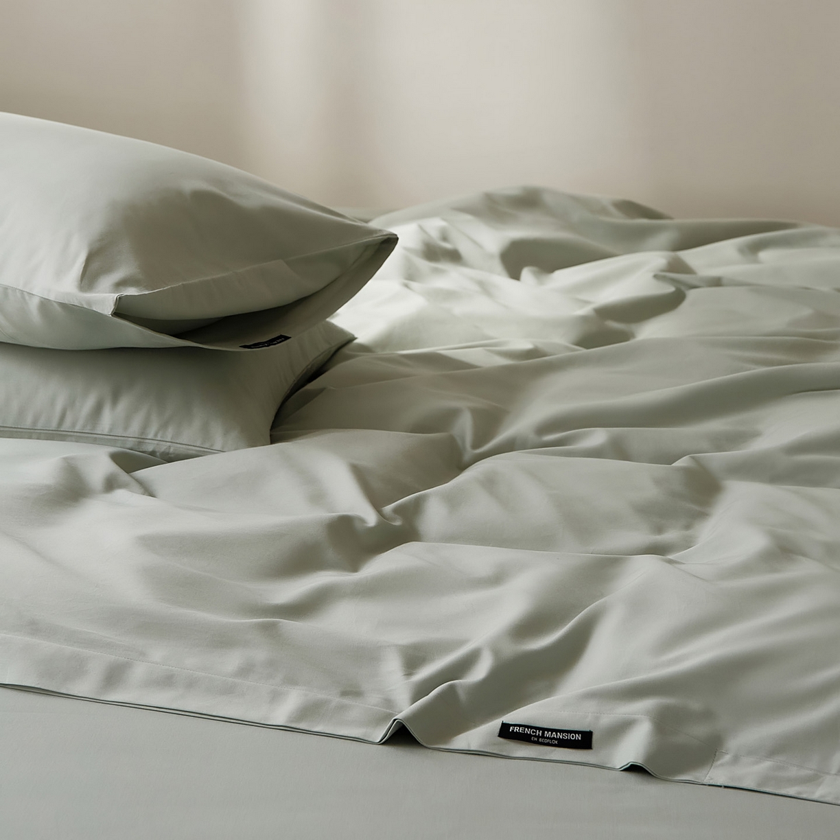 91家纺网 家纺一手货源 找家纺 EH家居 2025新款100S长绒棉小宽边磨毛四件套--云栖系列 晴空蓝