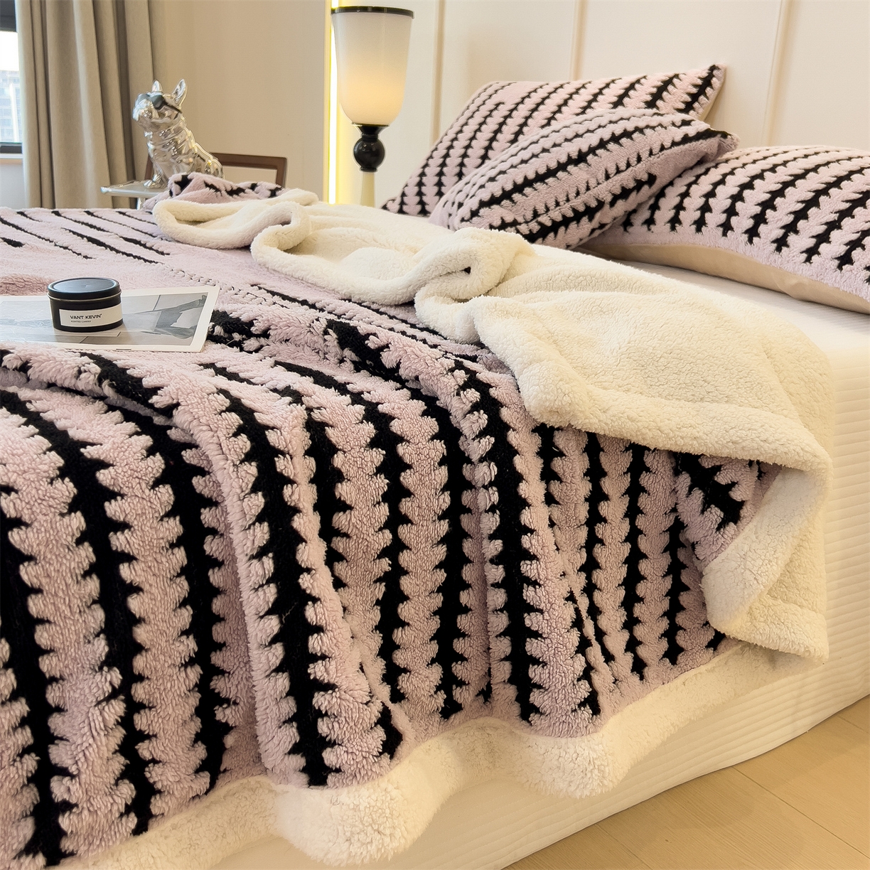 91家纺网 家纺一手货源 找家纺 亚龙工厂店 2025新款云杉绒加厚保暖多功能毛毯毯子 杉影毯 粉