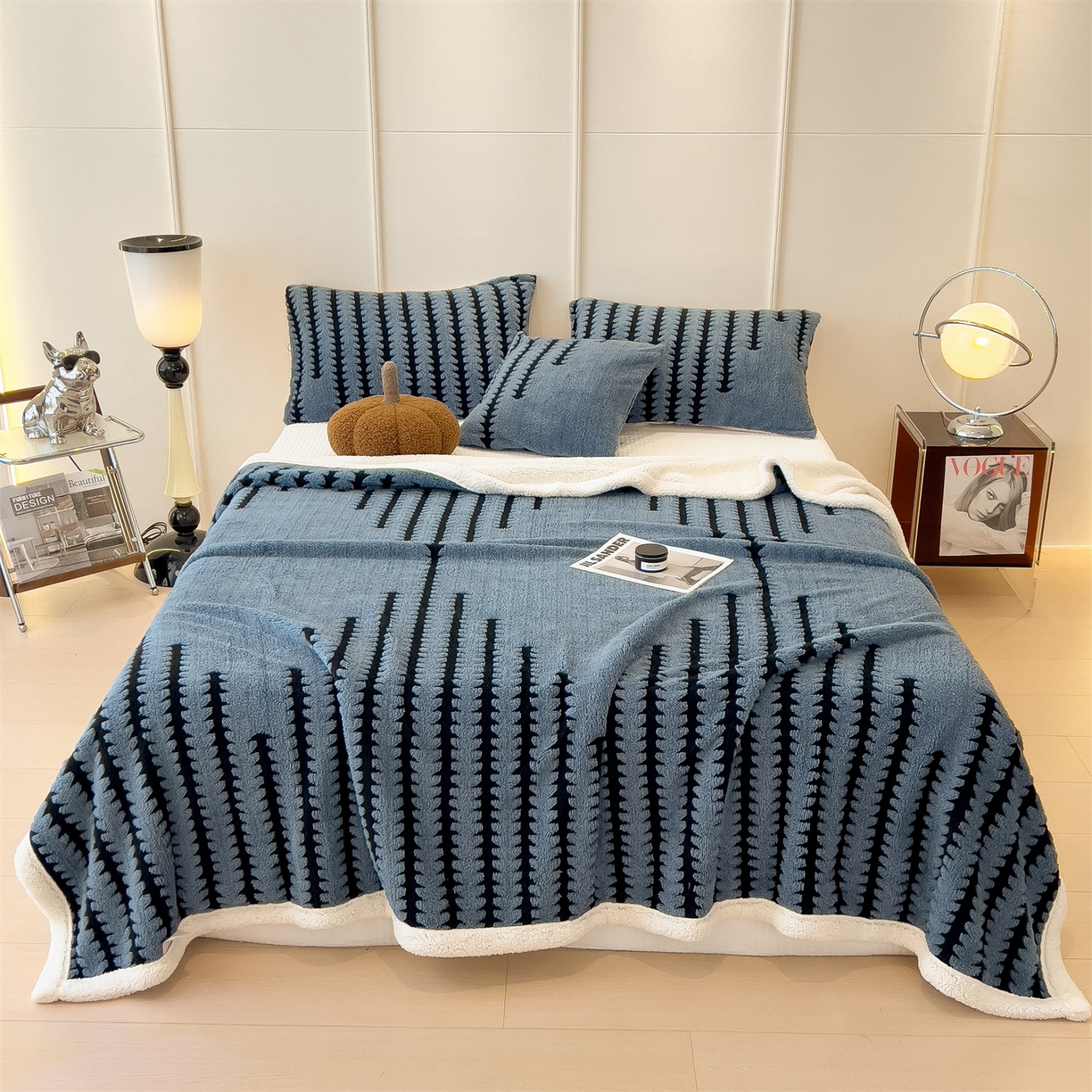 91家纺网 家纺一手货源 找家纺 亚龙工厂店 2025新款云杉绒加厚保暖多功能毛毯毯子 杉影毯 蓝