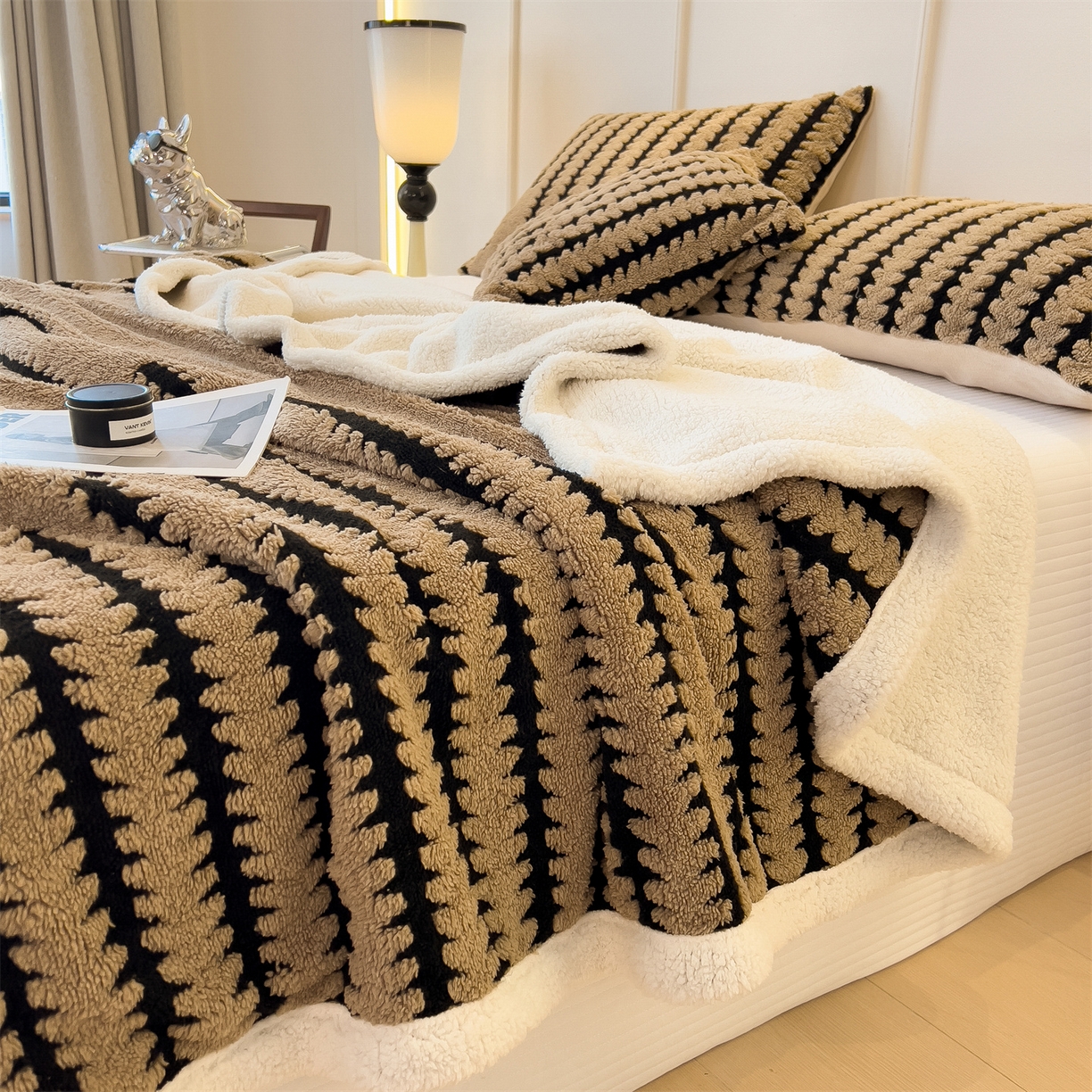 91家纺网 家纺一手货源 找家纺 亚龙工厂店 2025新款云杉绒加厚保暖多功能毛毯毯子 杉影毯 咖啡