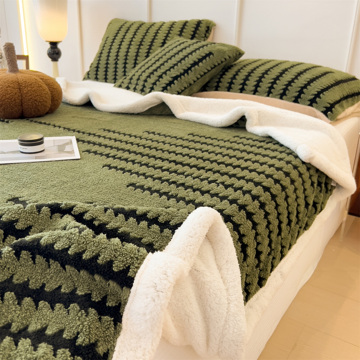 91家纺网 家纺一手货源 找家纺 亚龙工厂店 2025新款云杉绒加厚保暖多功能毛毯毯子 杉影毯 绿