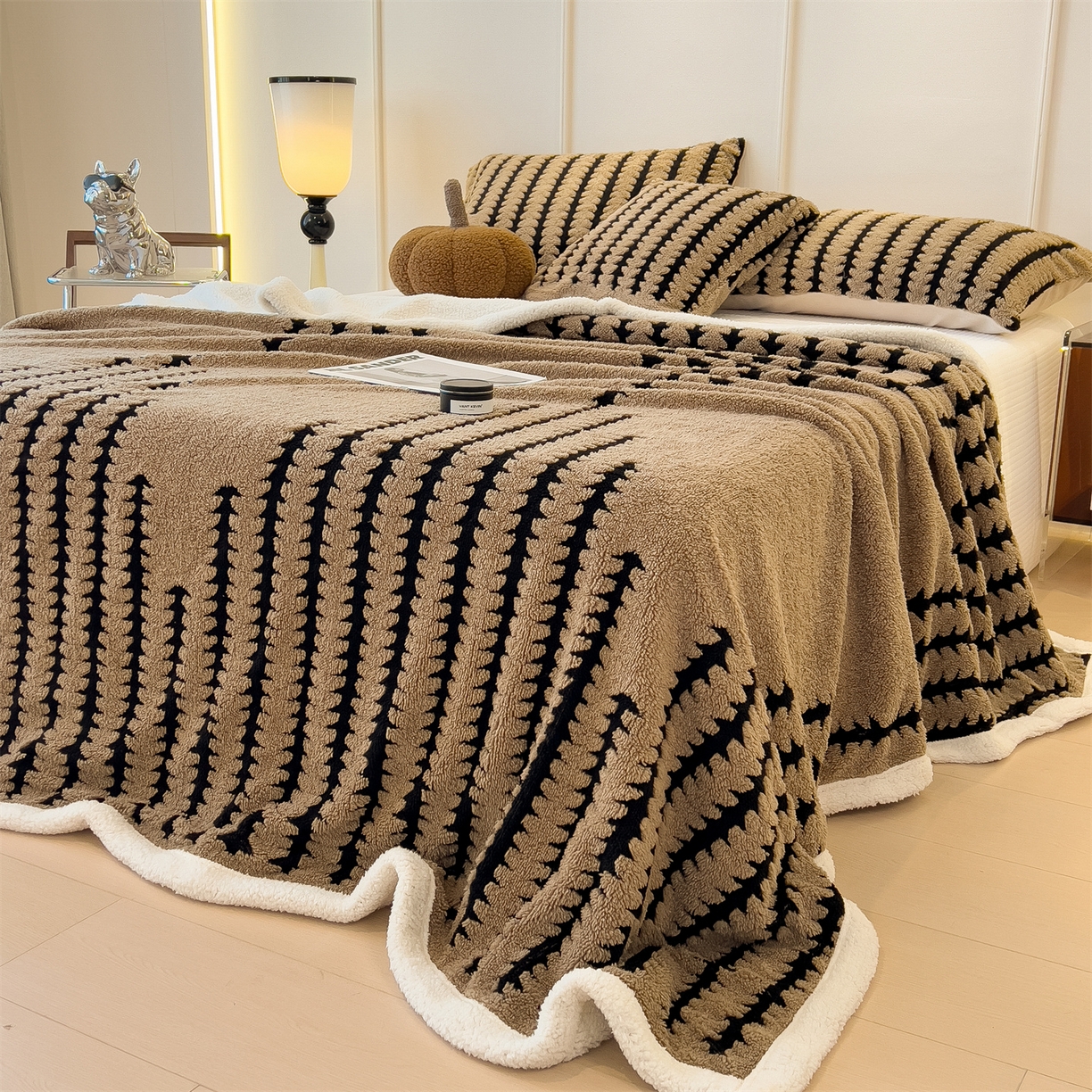 91家纺网 家纺一手货源 找家纺 亚龙工厂店 2025新款云杉绒加厚保暖多功能毛毯毯子 杉影毯 咖啡