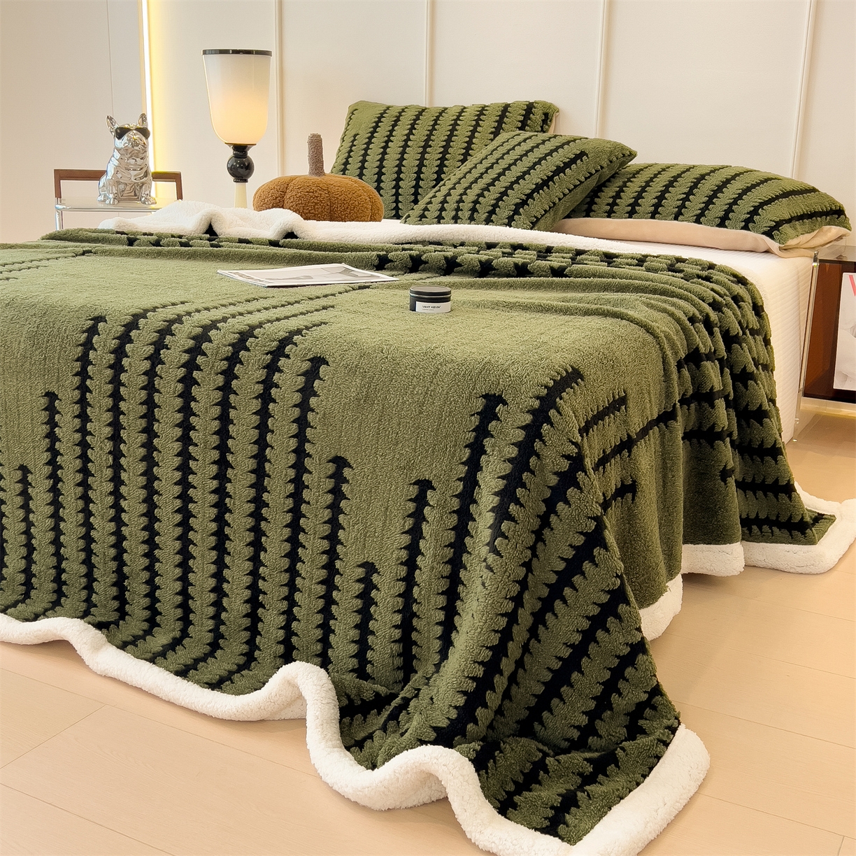 91家纺网 家纺一手货源 找家纺 亚龙工厂店 2025新款云杉绒加厚保暖多功能毛毯毯子 杉影毯 绿
