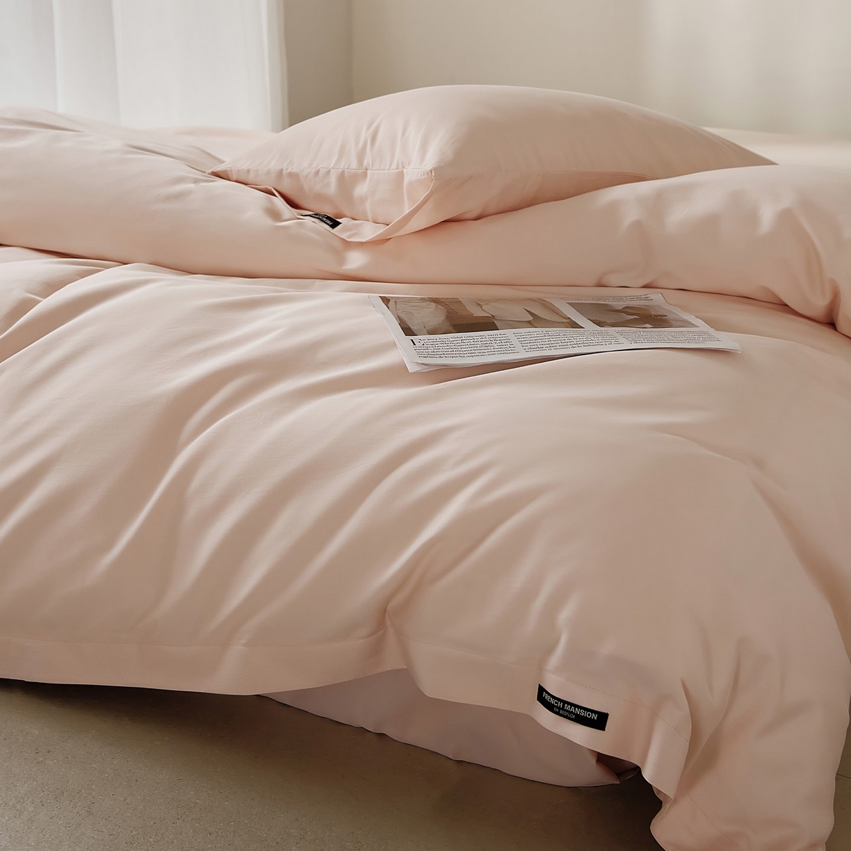 91家纺网 家纺一手货源 找家纺 EH家居 2025新款100S长绒棉小宽边磨毛四件套--云栖系列 肉桂粉