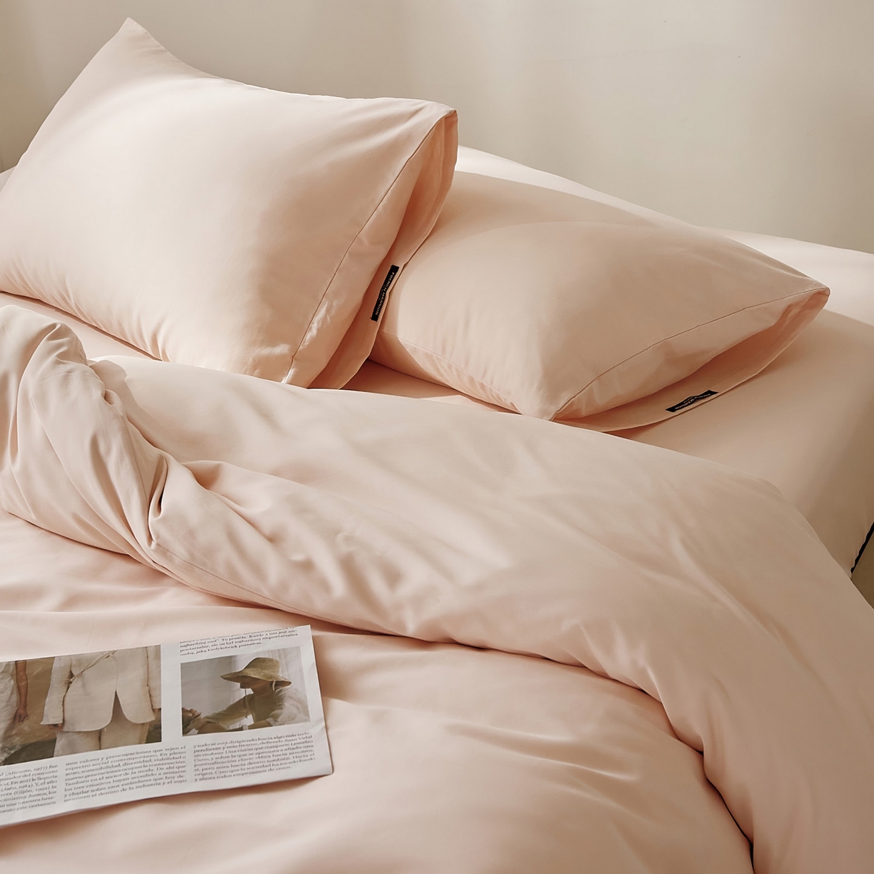 91家纺网 家纺一手货源 找家纺 EH家居 2025新款100S长绒棉小宽边磨毛四件套--云栖系列 肉桂粉