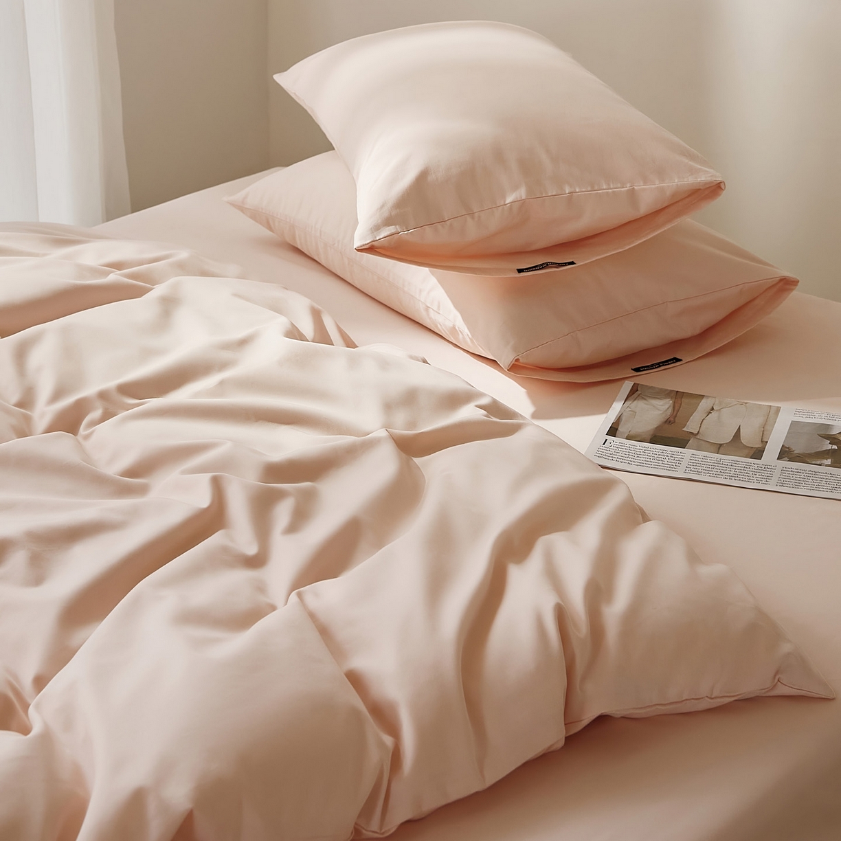 91家纺网 家纺一手货源 找家纺 EH家居 2025新款100S长绒棉小宽边磨毛四件套--云栖系列 肉桂粉