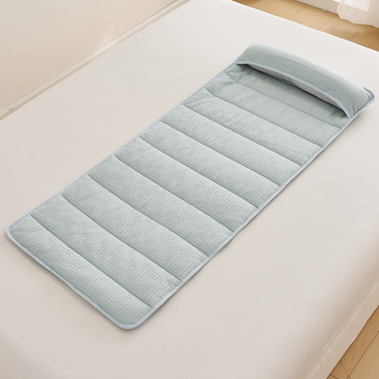 91家纺网 家纺一手货源 找家纺 良品汇馆 2025新款【多功能旅行枕-毯】腰靠小号旅行毛巾旅行午休枕 毛巾旅行枕/毯--浅蓝色 60x140cm/只