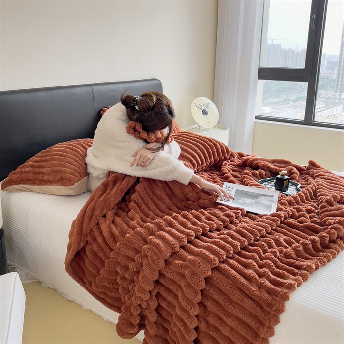 91家纺网 家纺一手货源 找家纺 亚龙工厂店 2025新款时尚活性抗静电兔绒毛毯毯子 兔毛焦糖