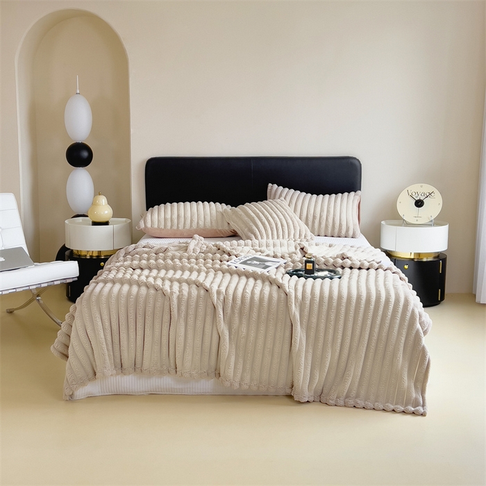 91家纺网 家纺一手货源 找家纺 亚龙工厂店 2025新款时尚活性抗静电兔绒毛毯毯子 兔毛卡其