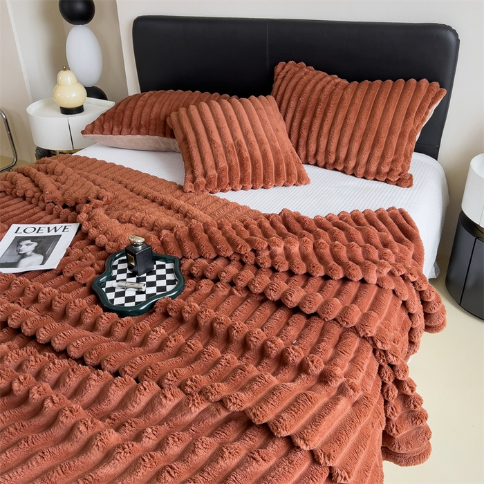 91家纺网 家纺一手货源 找家纺 亚龙工厂店 2025新款时尚活性抗静电兔绒毛毯毯子 兔毛焦糖