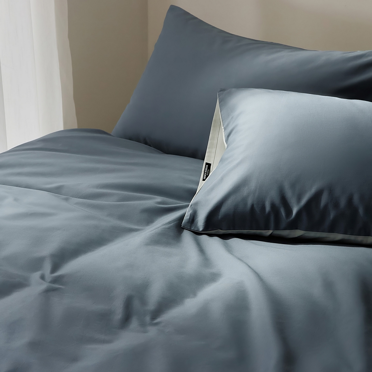 91家纺网 家纺一手货源 找家纺 EH家居 2025新款100S长绒棉小宽边磨毛四件套--云栖系列 深海晴空