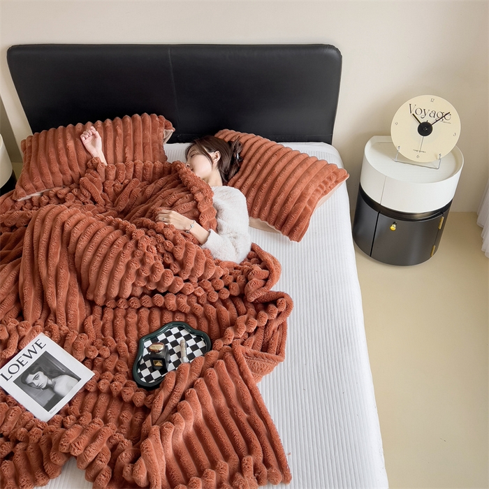 91家纺网 家纺一手货源 找家纺 亚龙工厂店 2025新款时尚活性抗静电兔绒毛毯毯子 兔毛焦糖