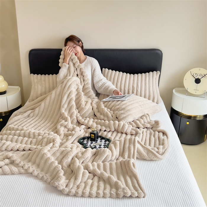 91家纺网 家纺一手货源 找家纺 亚龙工厂店 2025新款时尚活性抗静电兔绒毛毯毯子 兔毛卡其