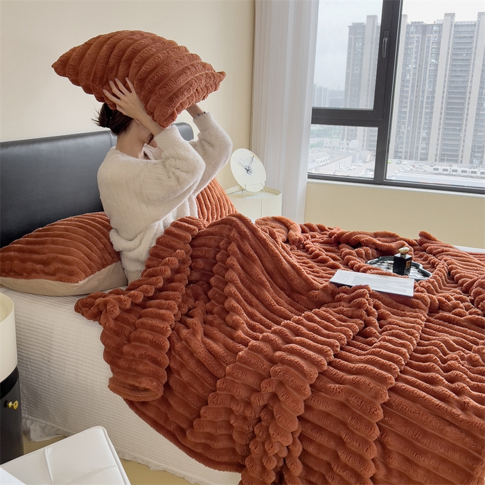 91家纺网 家纺一手货源 找家纺 亚龙工厂店 2025新款时尚活性抗静电兔绒毛毯毯子 兔毛焦糖