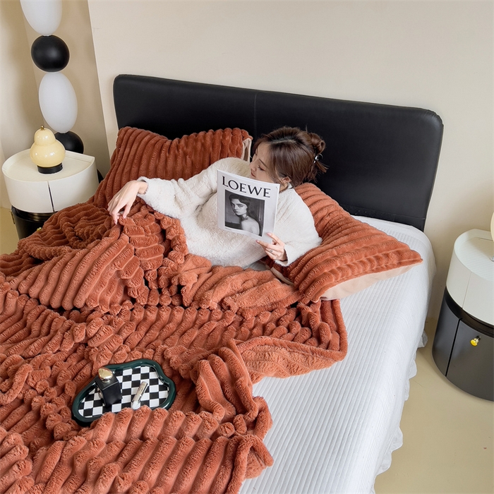 91家纺网 家纺一手货源 找家纺 亚龙工厂店 2025新款时尚活性抗静电兔绒毛毯毯子 兔毛焦糖