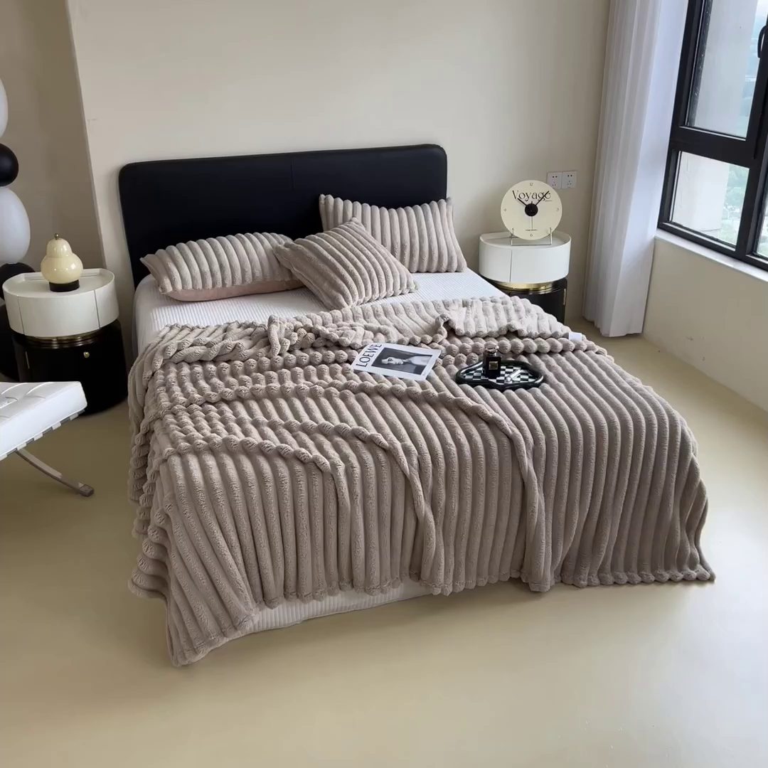 91家纺网 家纺一手货源 找家纺 亚龙工厂店 2025新款时尚活性抗静电兔绒毛毯毯子 兔毛卡其