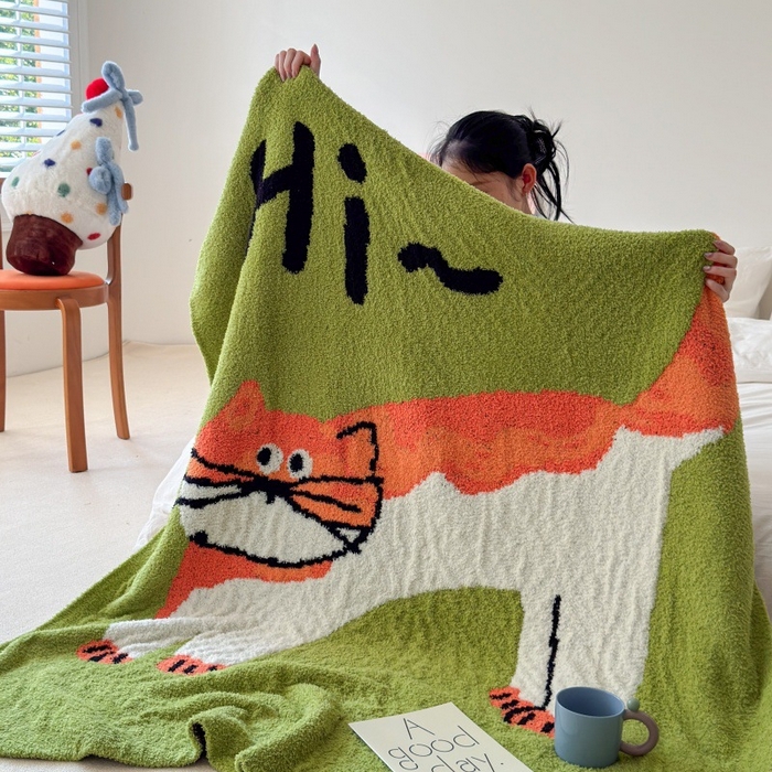 良品汇馆 2025新款【简约卡通毛毯】加厚小狗毛毯半边绒沙发毯办公室客厅空调毯 HI猫