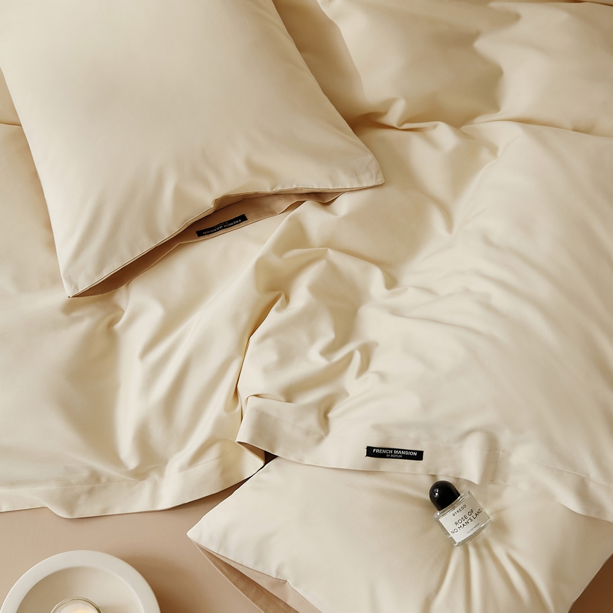 91家纺网 家纺一手货源 找家纺 EH家居 2025新款100S长绒棉小宽边磨毛四件套--云栖系列 奶白+落日咖