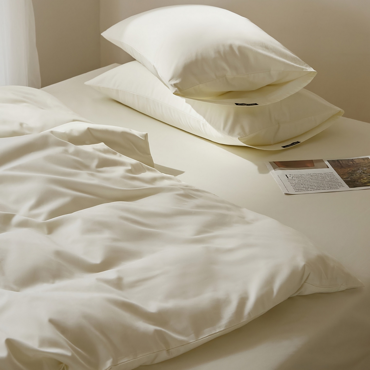 91家纺网 家纺一手货源 找家纺 EH家居 2025新款100S长绒棉小宽边磨毛四件套--云栖系列 柔雾白