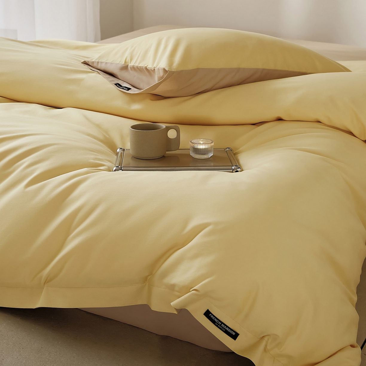 91家纺网 家纺一手货源 找家纺 EH家居 2025新款100S长绒棉小宽边磨毛四件套--云栖系列 雏菊奶咖