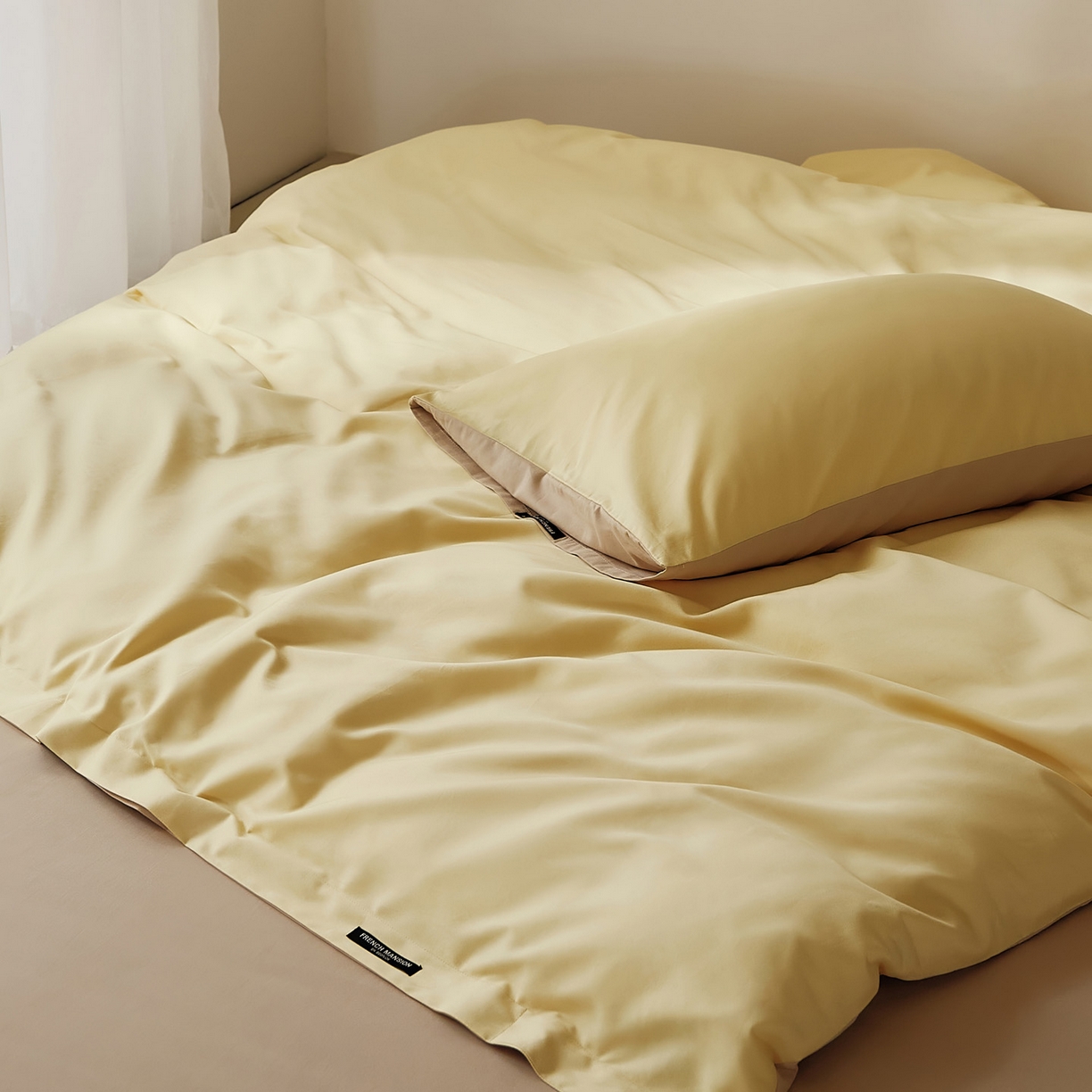 91家纺网 家纺一手货源 找家纺 EH家居 2025新款100S长绒棉小宽边磨毛四件套--云栖系列 雏菊奶咖