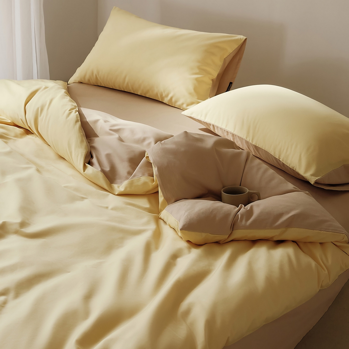 91家纺网 家纺一手货源 找家纺 EH家居 2025新款100S长绒棉小宽边磨毛四件套--云栖系列 雏菊奶咖