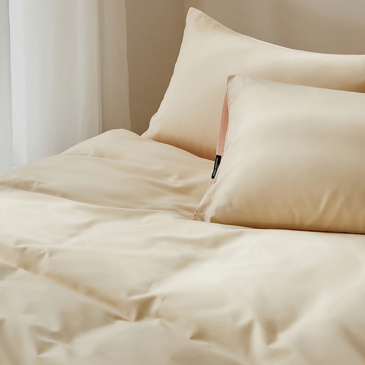 91家纺网 家纺一手货源 找家纺 EH家居 2025新款100S长绒棉小宽边磨毛四件套--云栖系列 白茶桃粉