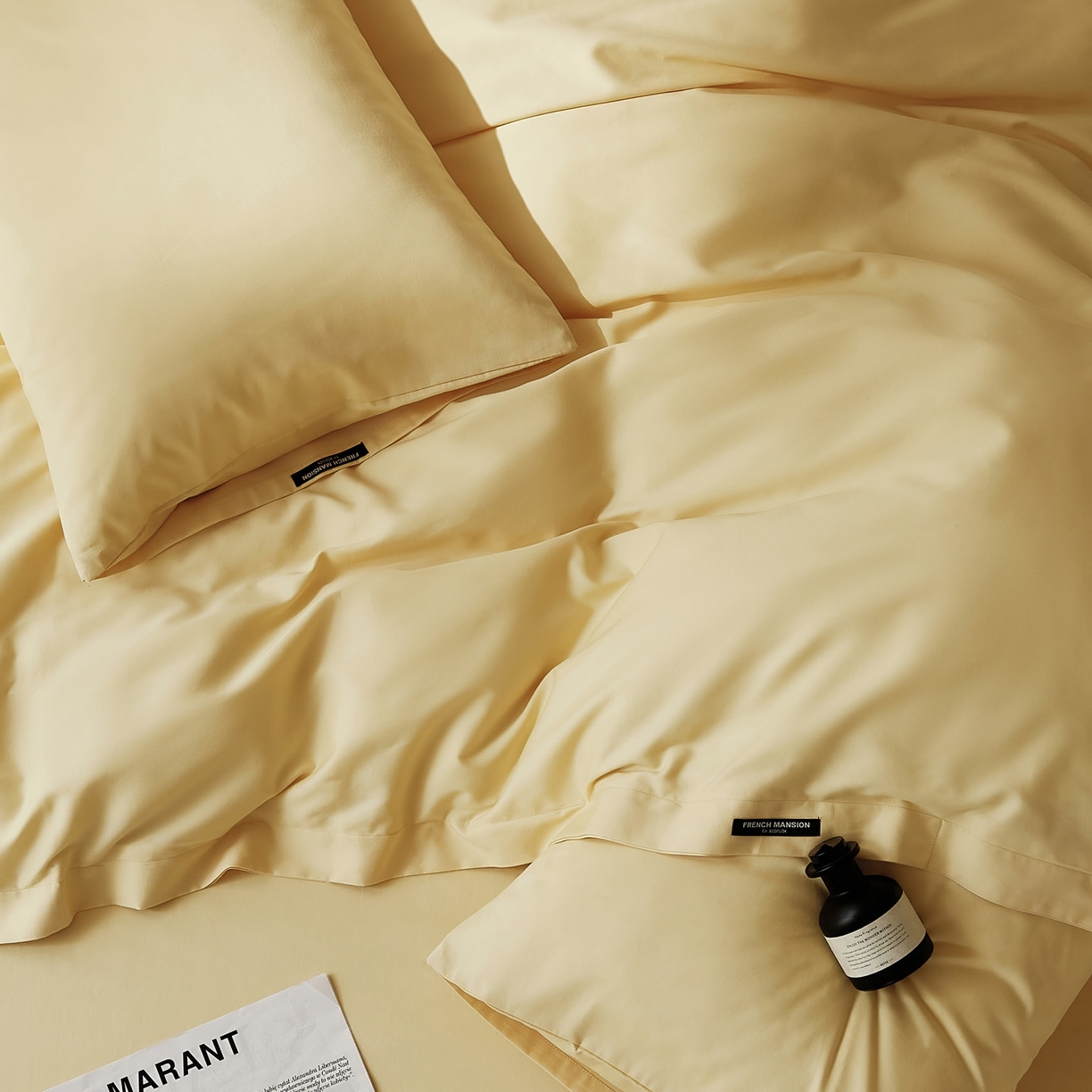 91家纺网 家纺一手货源 找家纺 EH家居 2025新款100S长绒棉小宽边磨毛四件套--云栖系列 雏菊黄