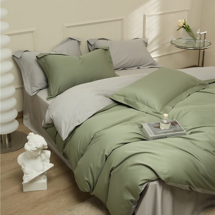 91家纺网 家纺一手货源 找家纺 新款100S长绒棉双拼四件套 苍兰绿