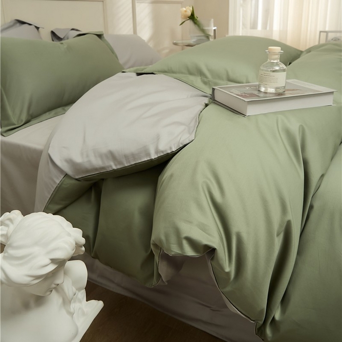 91家纺网 家纺一手货源 找家纺 新款100S长绒棉双拼四件套 苍兰绿