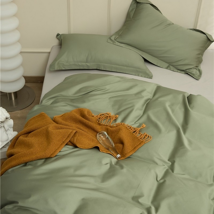 91家纺网 家纺一手货源 找家纺 新款100S长绒棉双拼四件套 苍兰绿