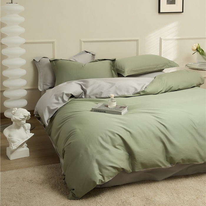 91家纺网 家纺一手货源 找家纺 新款100S长绒棉双拼四件套 苍兰绿