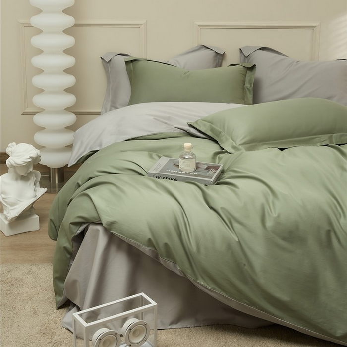 91家纺网 家纺一手货源 找家纺 新款100S长绒棉双拼四件套 苍兰绿