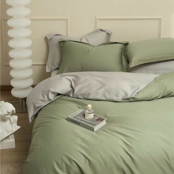 91家纺网 家纺一手货源 找家纺 新款100S长绒棉双拼四件套 苍兰绿