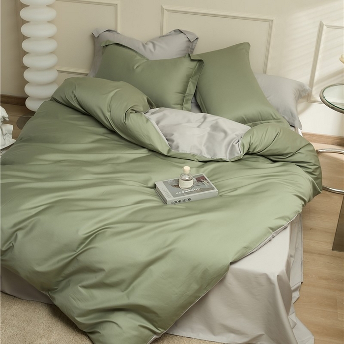 91家纺网 家纺一手货源 找家纺 新款100S长绒棉双拼四件套 苍兰绿