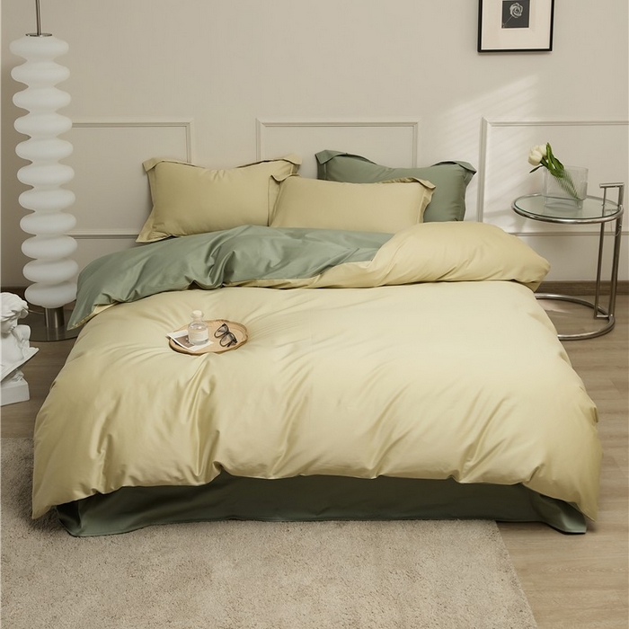 91家纺网 家纺一手货源 找家纺 新款100S长绒棉双拼四件套 白茶-草绿