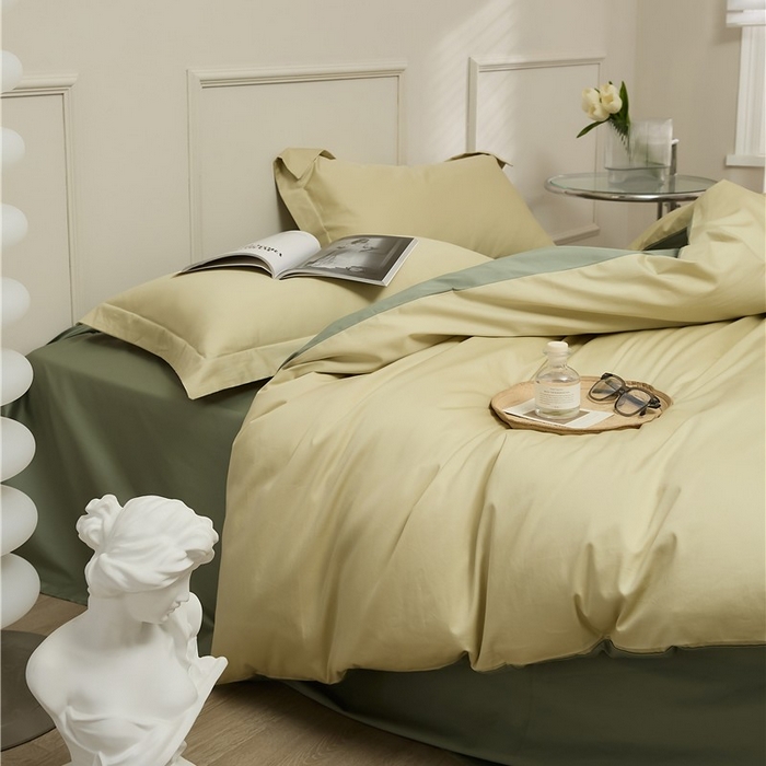 91家纺网 家纺一手货源 找家纺 新款100S长绒棉双拼四件套 白茶-草绿