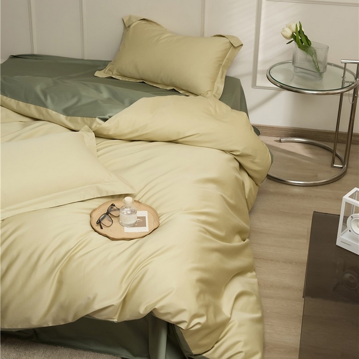 91家纺网 家纺一手货源 找家纺 新款100S长绒棉双拼四件套 白茶-草绿