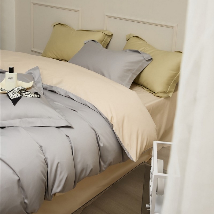 91家纺网 家纺一手货源 找家纺 新款100S长绒棉双拼四件套 暮云灰