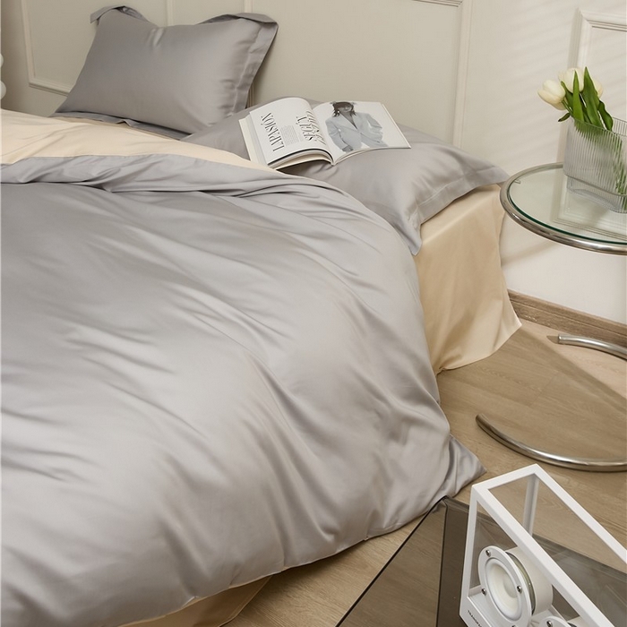 91家纺网 家纺一手货源 找家纺 新款100S长绒棉双拼四件套 暮云灰