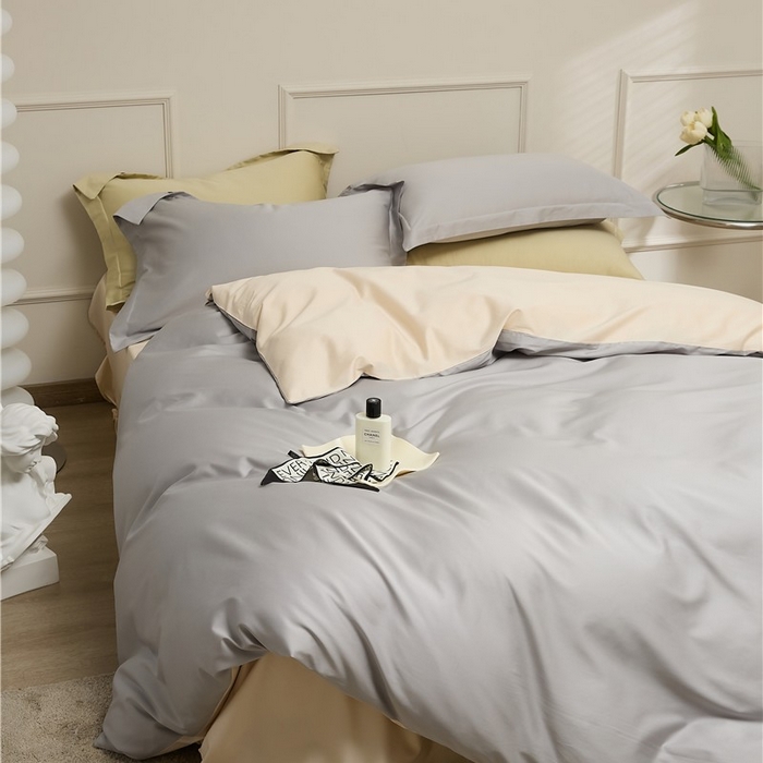 91家纺网 家纺一手货源 找家纺 新款100S长绒棉双拼四件套 暮云灰