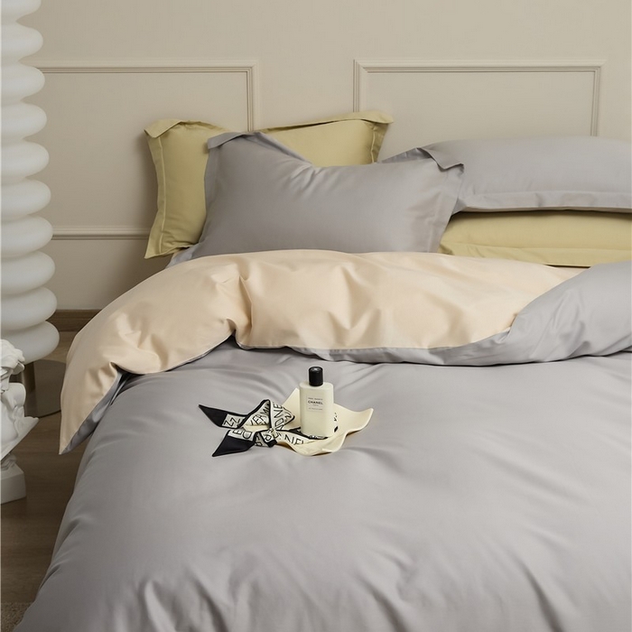 91家纺网 家纺一手货源 找家纺 新款100S长绒棉双拼四件套 暮云灰