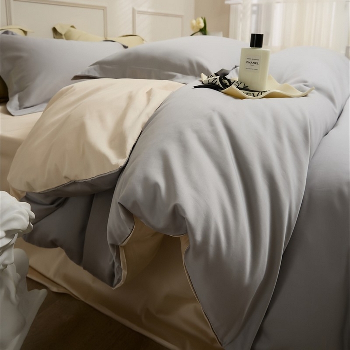 91家纺网 家纺一手货源 找家纺 新款100S长绒棉双拼四件套 暮云灰