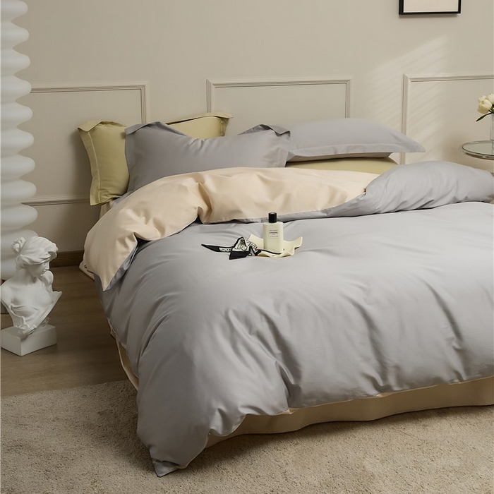 91家纺网 家纺一手货源 找家纺 新款100S长绒棉双拼四件套 暮云灰