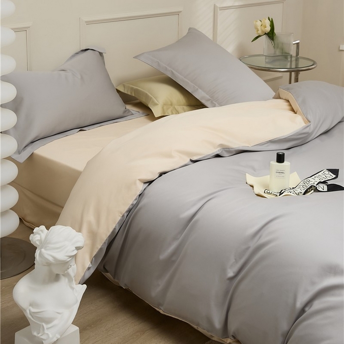 91家纺网 家纺一手货源 找家纺 新款100S长绒棉双拼四件套 暮云灰